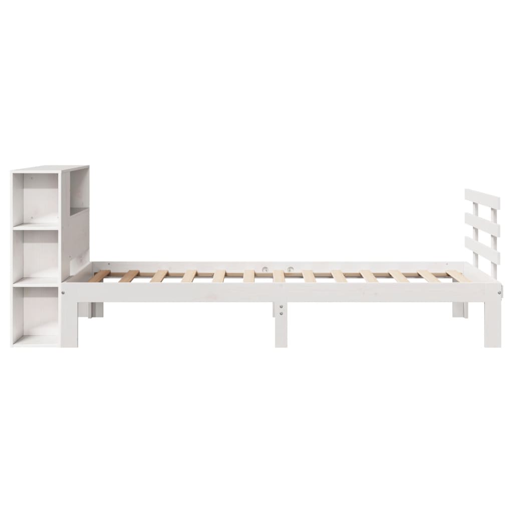 vidaXL Pat cu bibliotecă fără saltea, alb, 100x200 cm, lemn masiv pin