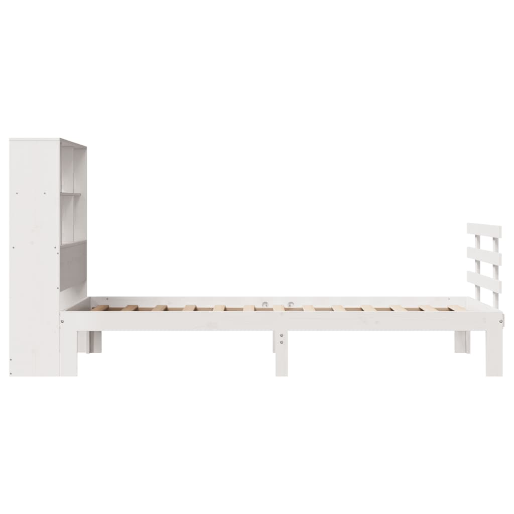 vidaXL Pat cu bibliotecă fără saltea, alb, 90x190 cm, lemn masiv pin