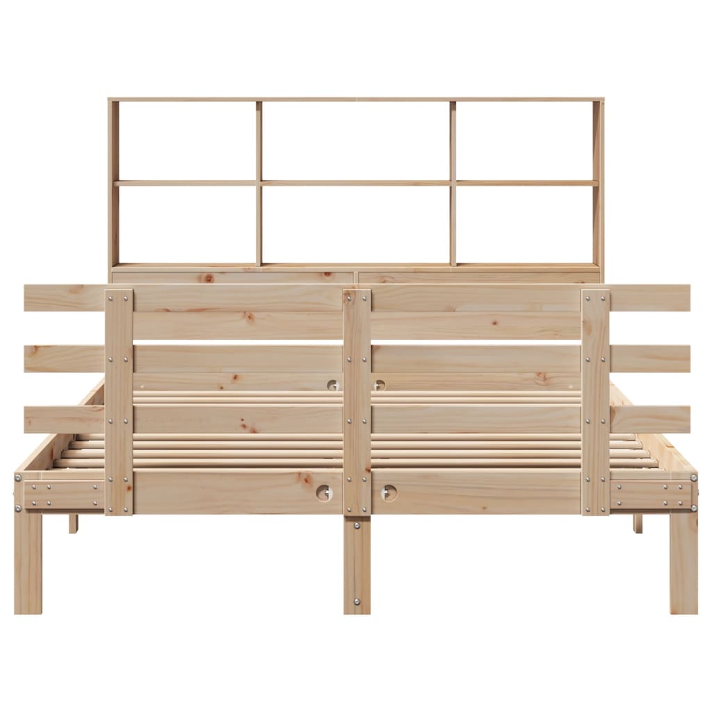 vidaXL Pat cu bibliotecă fără saltea, 140x190 cm, lemn masiv de pin vidaXL Pat cu bibliotecă fără saltea, 140x190 cm, lemn masiv de pin