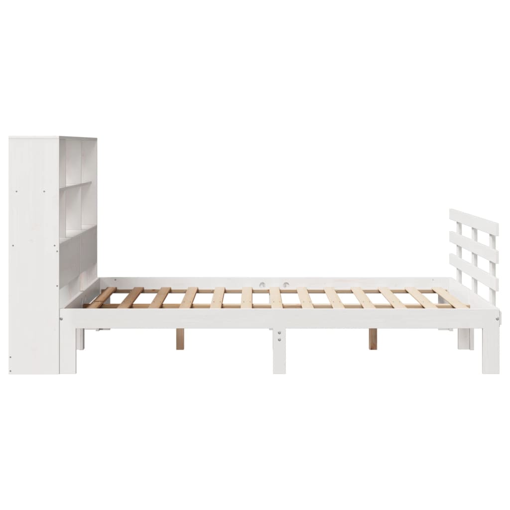 vidaXL Pat cu bibliotecă fără saltea, alb, 140x200 cm, lemn masiv pin
