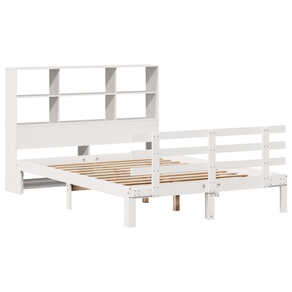 vidaXL Pat cu bibliotecă fără saltea, alb, 160x200 cm, lemn masiv pin vidaXL Pat cu bibliotecă fără saltea, alb, 160x200 cm, lemn masiv pin