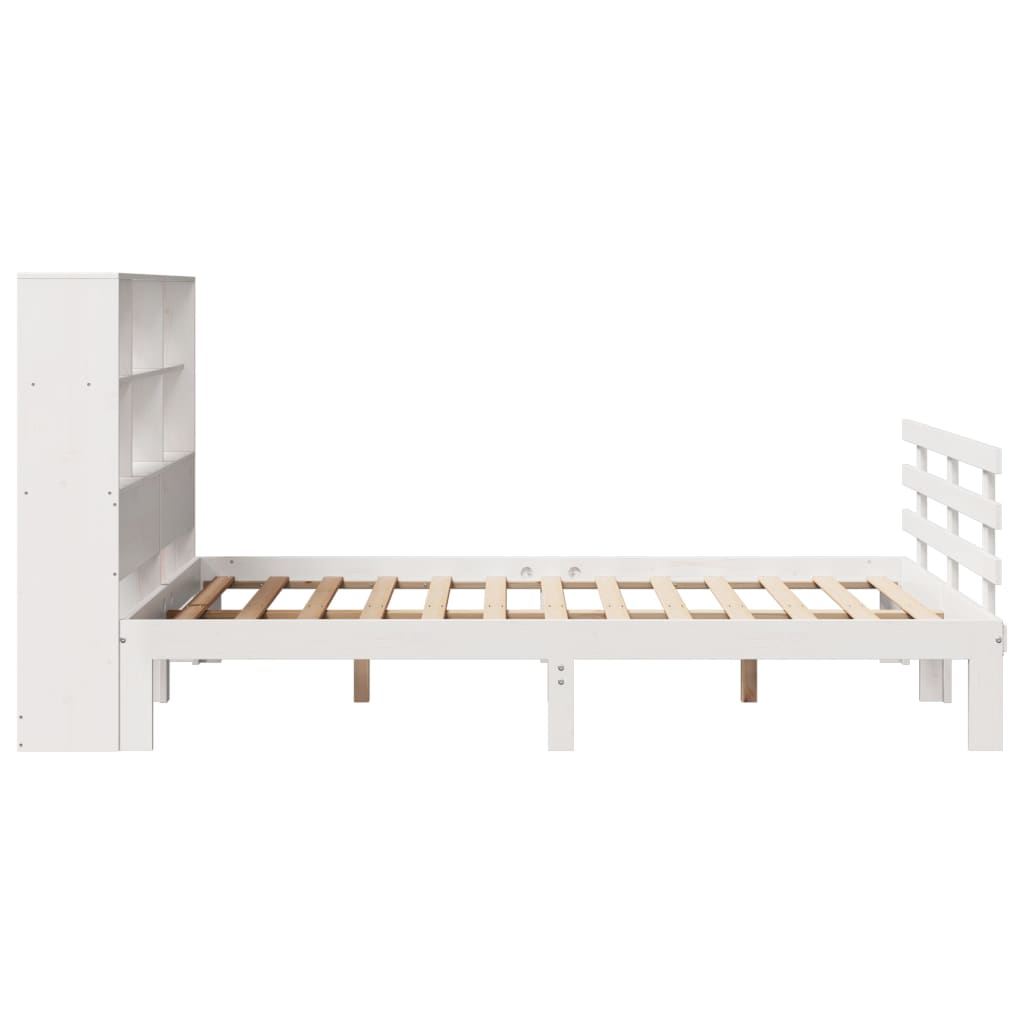 vidaXL Pat cu bibliotecă fără saltea, alb, 160x200 cm, lemn masiv pin vidaXL Pat cu bibliotecă fără saltea, alb, 160x200 cm, lemn masiv pin