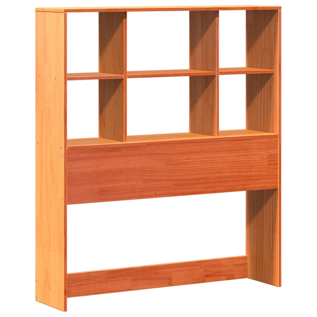vidaXL Pat cu bibliotecă fără saltea, maro, 90x200 cm, lemn masiv pin vidaXL Pat cu bibliotecă fără saltea, maro, 90x200 cm, lemn masiv pin