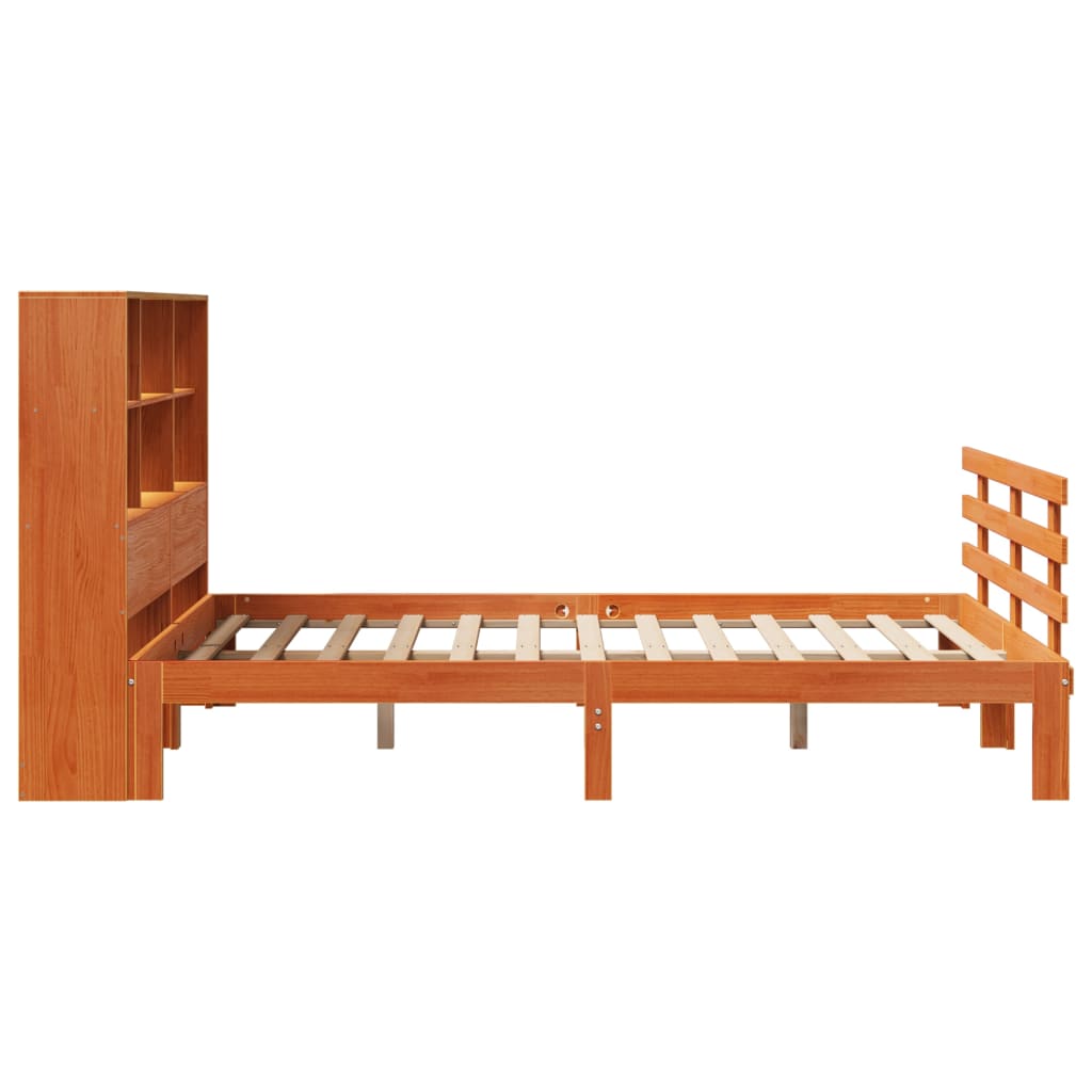 vidaXL Pat cu bibliotecă fără saltea maro 160x200 cm lemn masiv de pin vidaXL Pat cu bibliotecă fără saltea maro 160x200 cm lemn masiv de pin