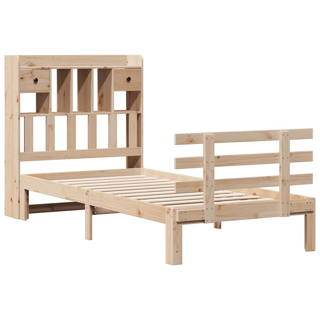 vidaXL Pat cu bibliotecă fără saltea, 75x190 cm, lemn masiv de pin