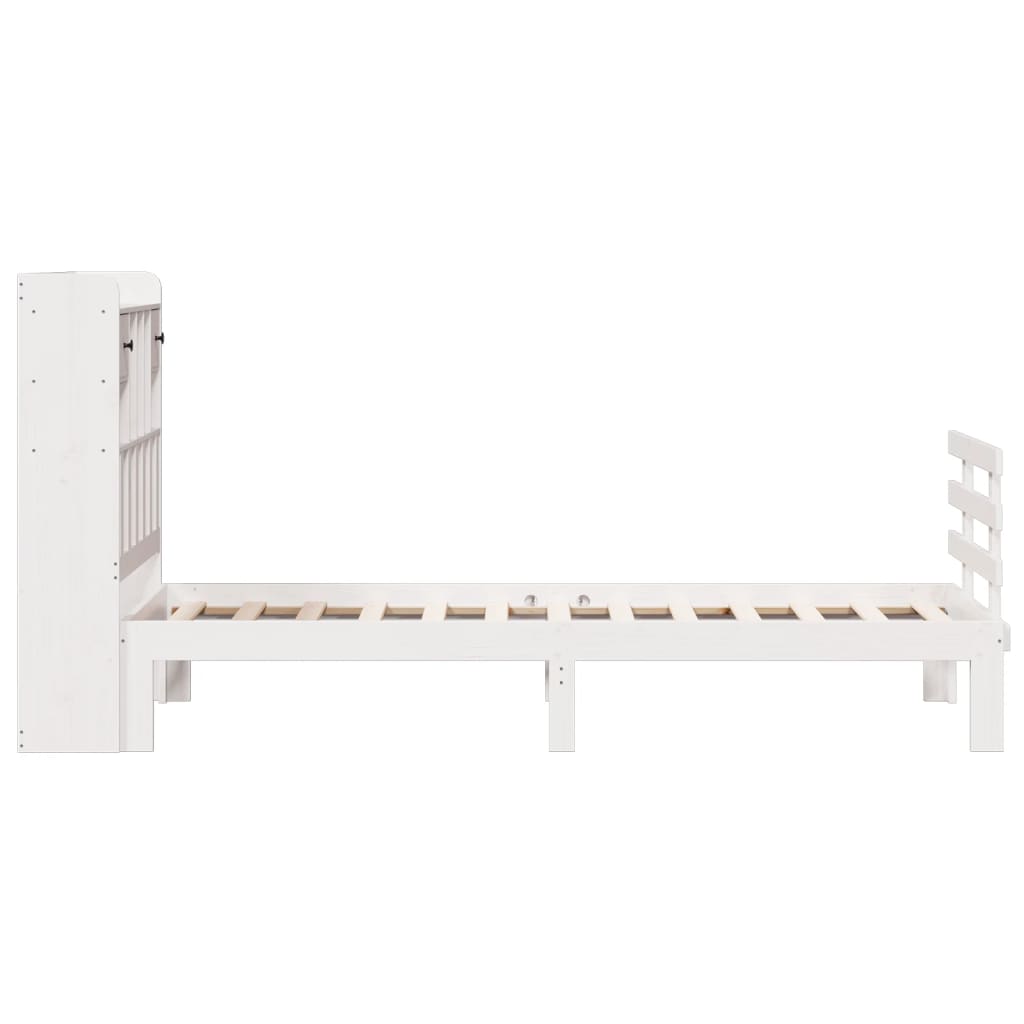 vidaXL Pat cu bibliotecă fără saltea, alb, 75x190 cm, lemn masiv pin