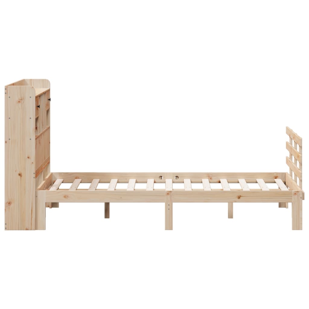 vidaXL Pat cu bibliotecă fără saltea, 135x190 cm, lemn masiv de pin