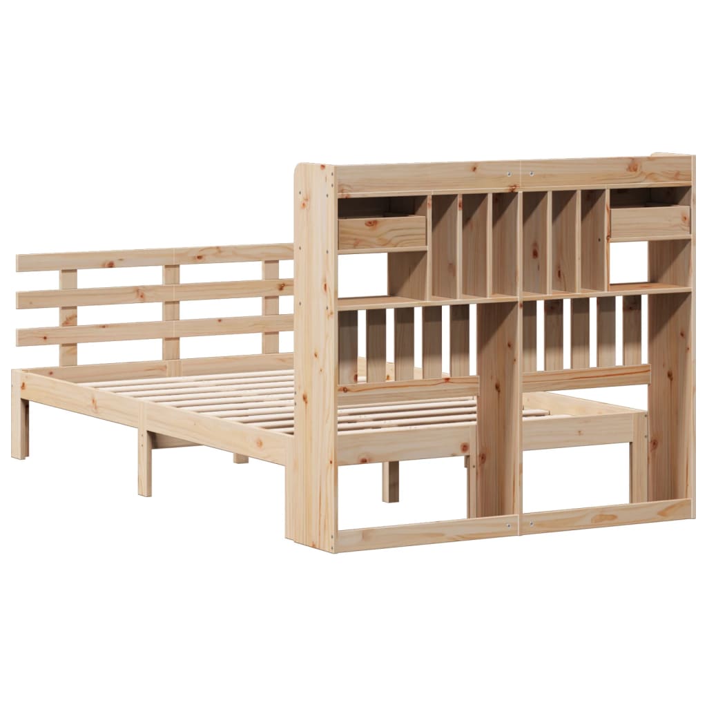 vidaXL Pat cu bibliotecă fără saltea, 135x190 cm, lemn masiv de pin