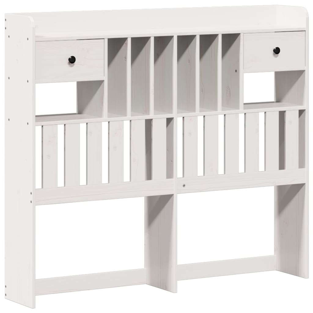 vidaXL Pat cu bibliotecă fără saltea, alb, 135x190 cm, lemn masiv pin