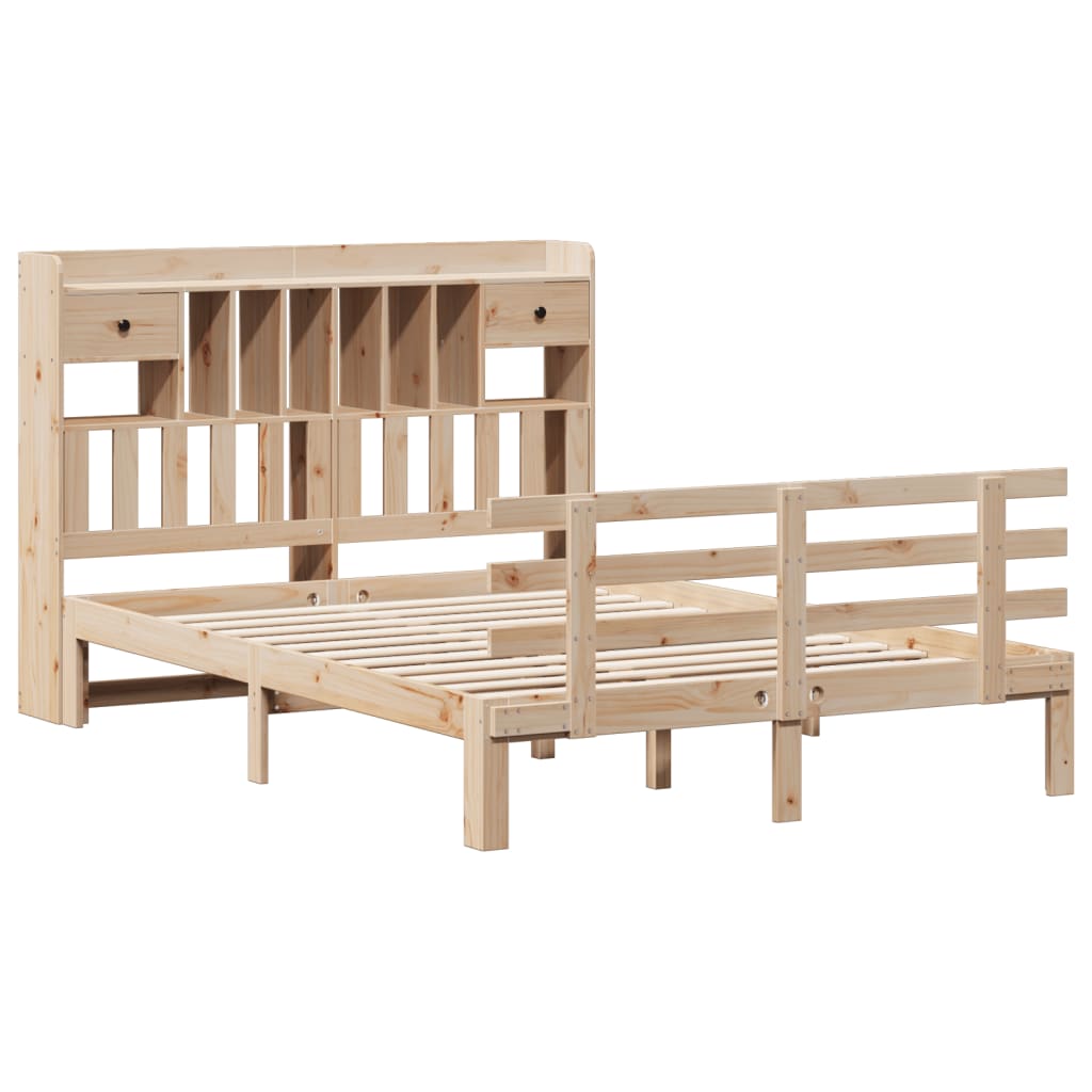 vidaXL Pat cu bibliotecă fără saltea, 140x190 cm, lemn masiv de pin vidaXL Pat cu bibliotecă fără saltea, 140x190 cm, lemn masiv de pin