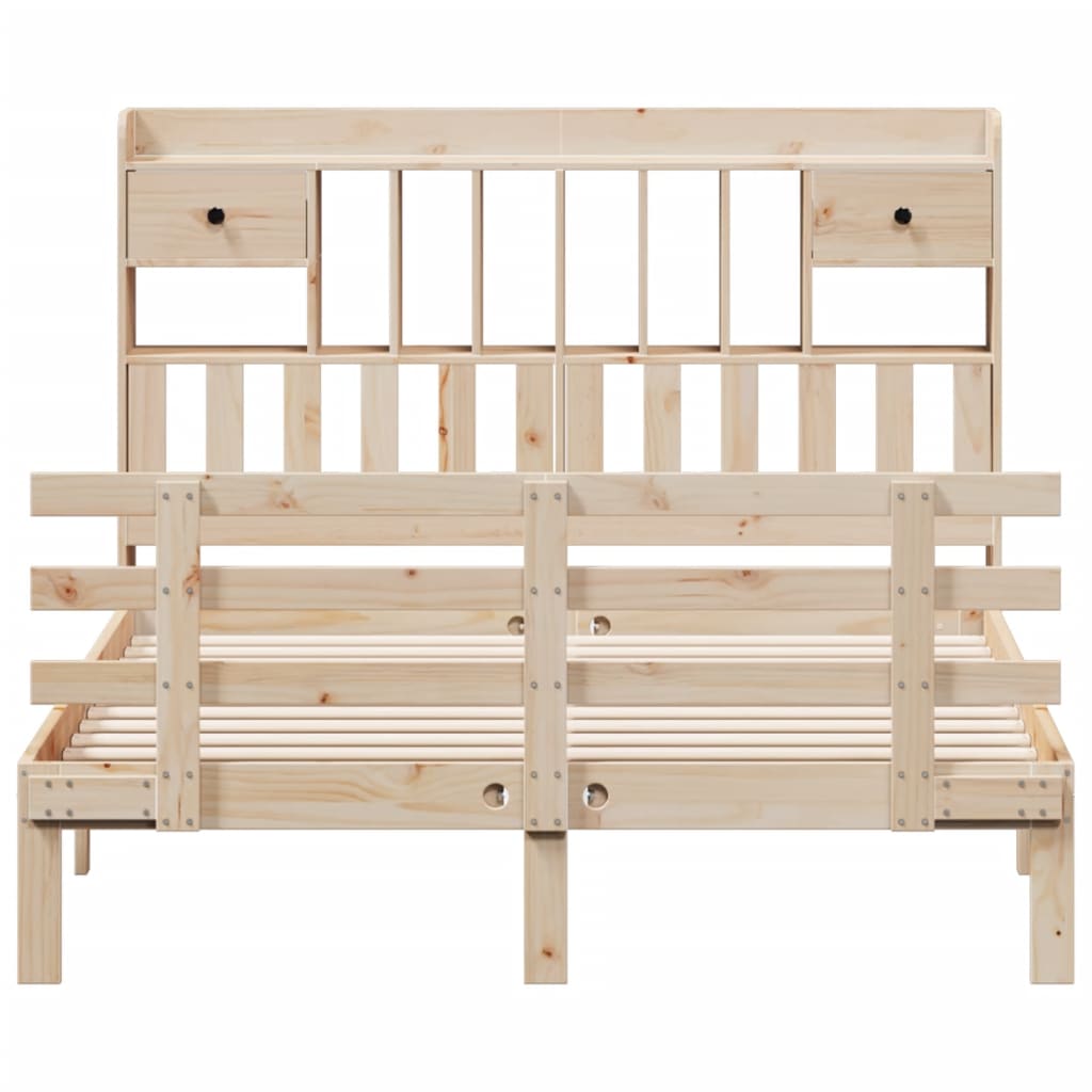vidaXL Pat cu bibliotecă fără saltea, 140x190 cm, lemn masiv de pin vidaXL Pat cu bibliotecă fără saltea, 140x190 cm, lemn masiv de pin