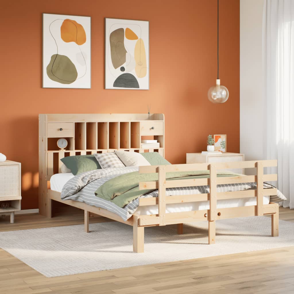 vidaXL Pat cu bibliotecă fără saltea, 140x200 cm, lemn masiv de pin vidaXL Pat cu bibliotecă fără saltea, 140x200 cm, lemn masiv de pin
