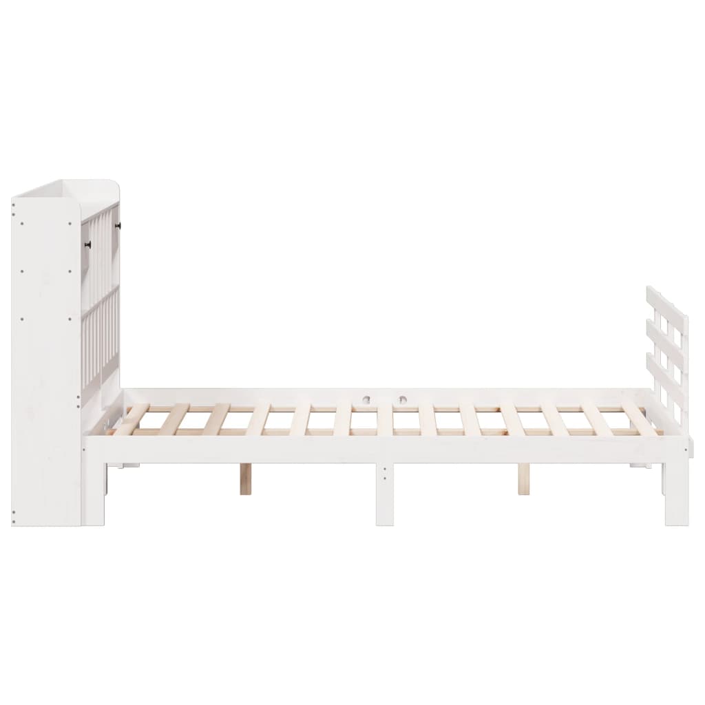 vidaXL Pat cu bibliotecă fără saltea, alb, 150x200 cm, lemn masiv pin vidaXL Pat cu bibliotecă fără saltea, alb, 150x200 cm, lemn masiv pin