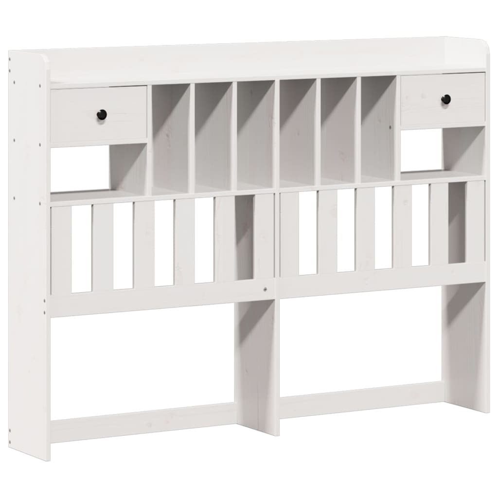 vidaXL Pat cu bibliotecă fără saltea, alb, 150x200 cm, lemn masiv pin vidaXL Pat cu bibliotecă fără saltea, alb, 150x200 cm, lemn masiv pin