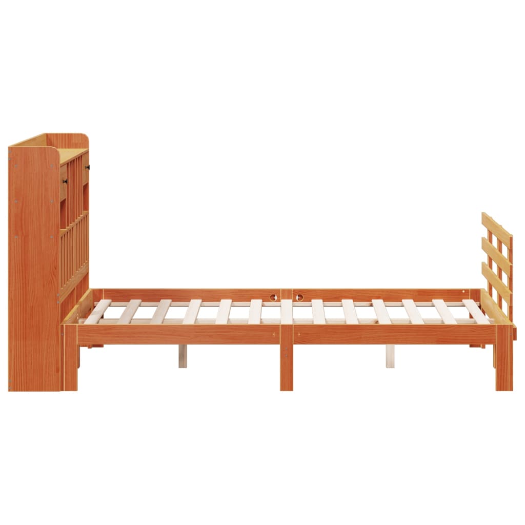 vidaXL Pat cu bibliotecă fără saltea maro 160x200 cm lemn masiv de pin