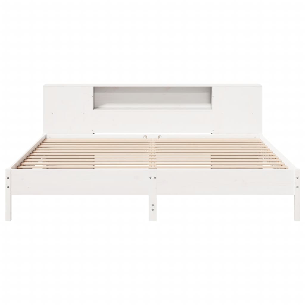 vidaXL Pat cu bibliotecă fără saltea, alb, 200x200 cm, lemn masiv pin vidaXL Pat cu bibliotecă fără saltea, alb, 200x200 cm, lemn masiv pin