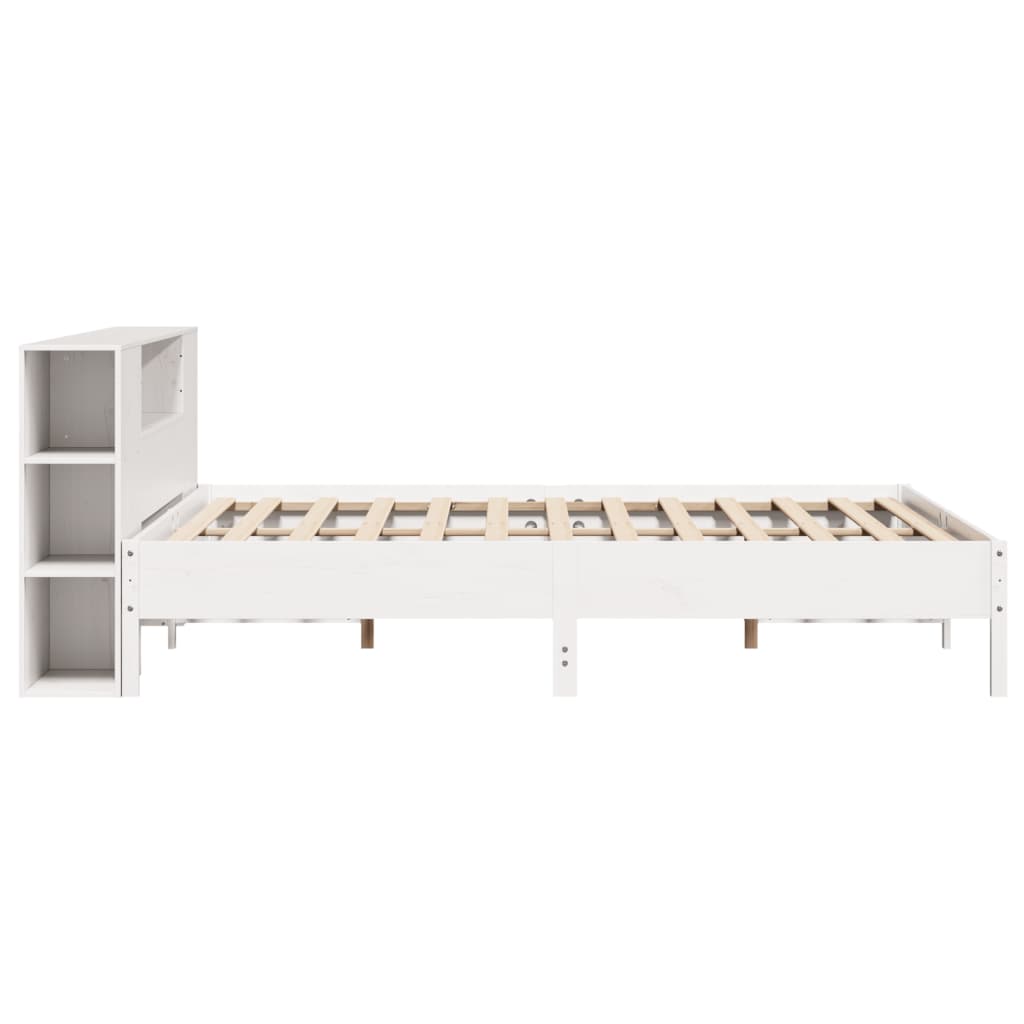 vidaXL Pat cu bibliotecă fără saltea, alb, 200x200 cm, lemn masiv pin vidaXL Pat cu bibliotecă fără saltea, alb, 200x200 cm, lemn masiv pin