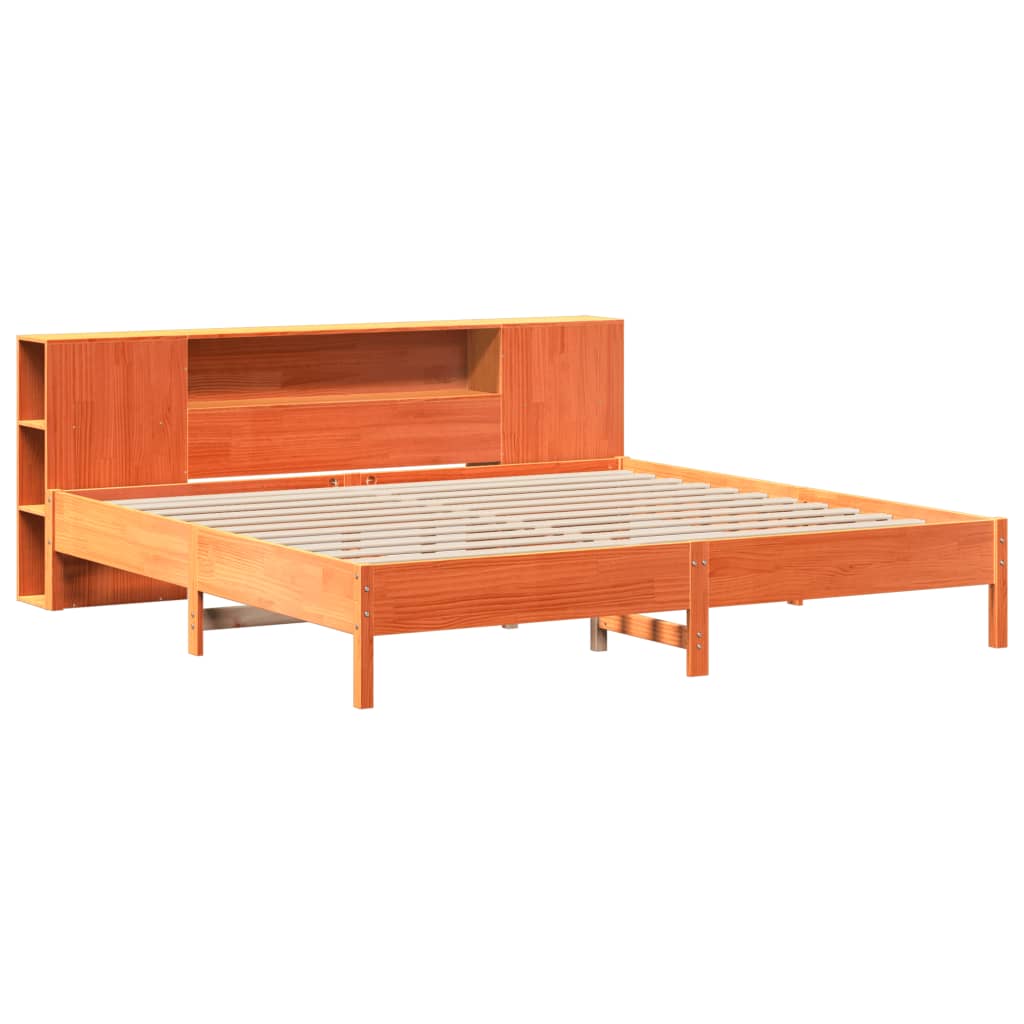 vidaXL Pat cu bibliotecă fără saltea maro 200x200 cm lemn masiv de pin