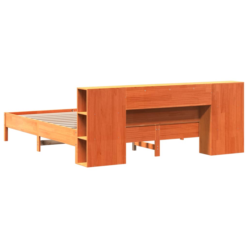 vidaXL Pat cu bibliotecă fără saltea maro 200x200 cm lemn masiv de pin