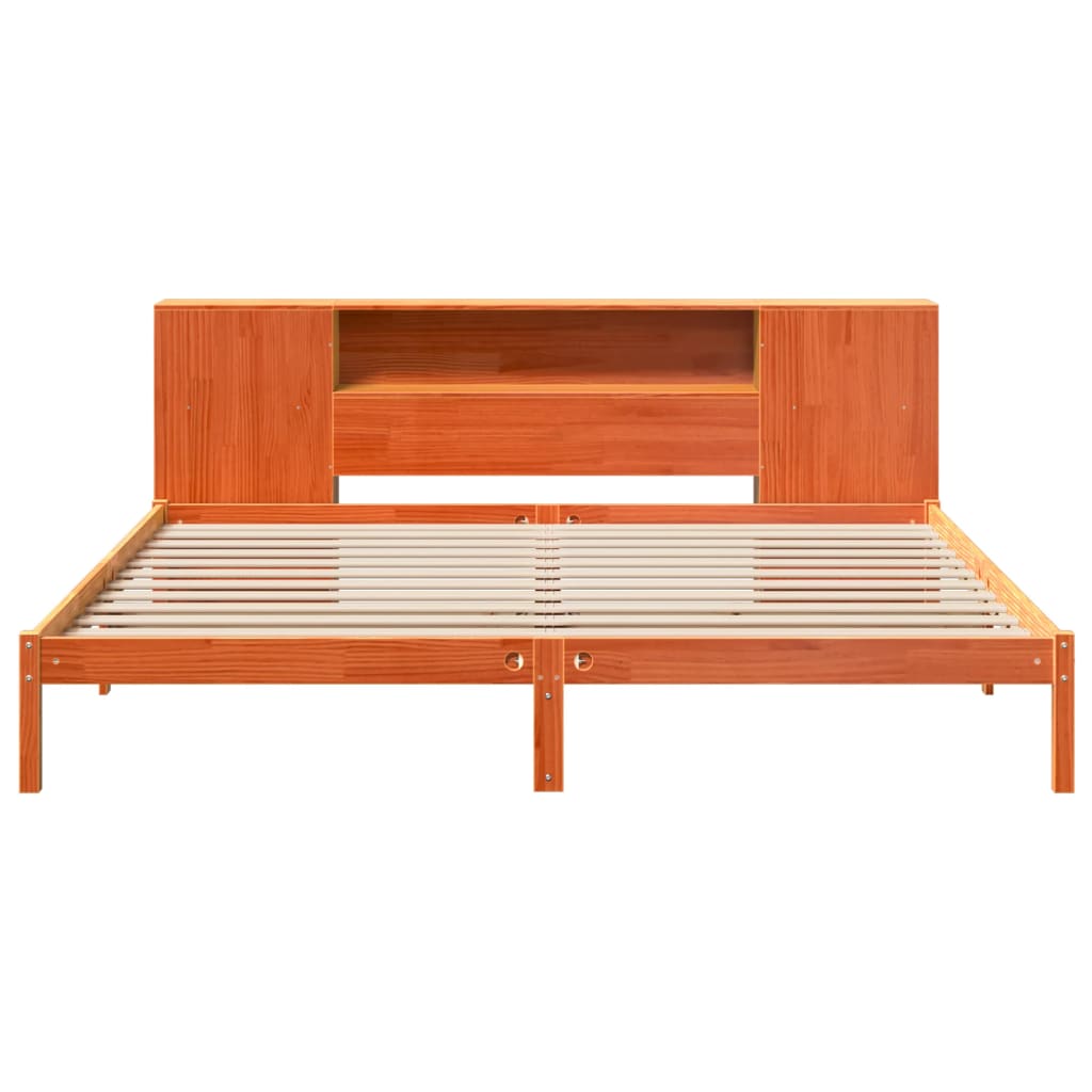 vidaXL Pat cu bibliotecă fără saltea maro 180x200 cm lemn masiv de pin