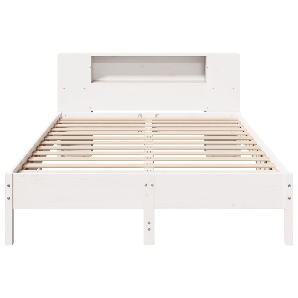 vidaXL Pat cu bibliotecă fără saltea, alb, 160x200 cm, lemn masiv pin