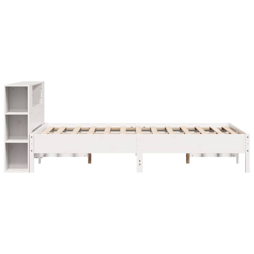 vidaXL Pat cu bibliotecă fără saltea, alb, 160x200 cm, lemn masiv pin
