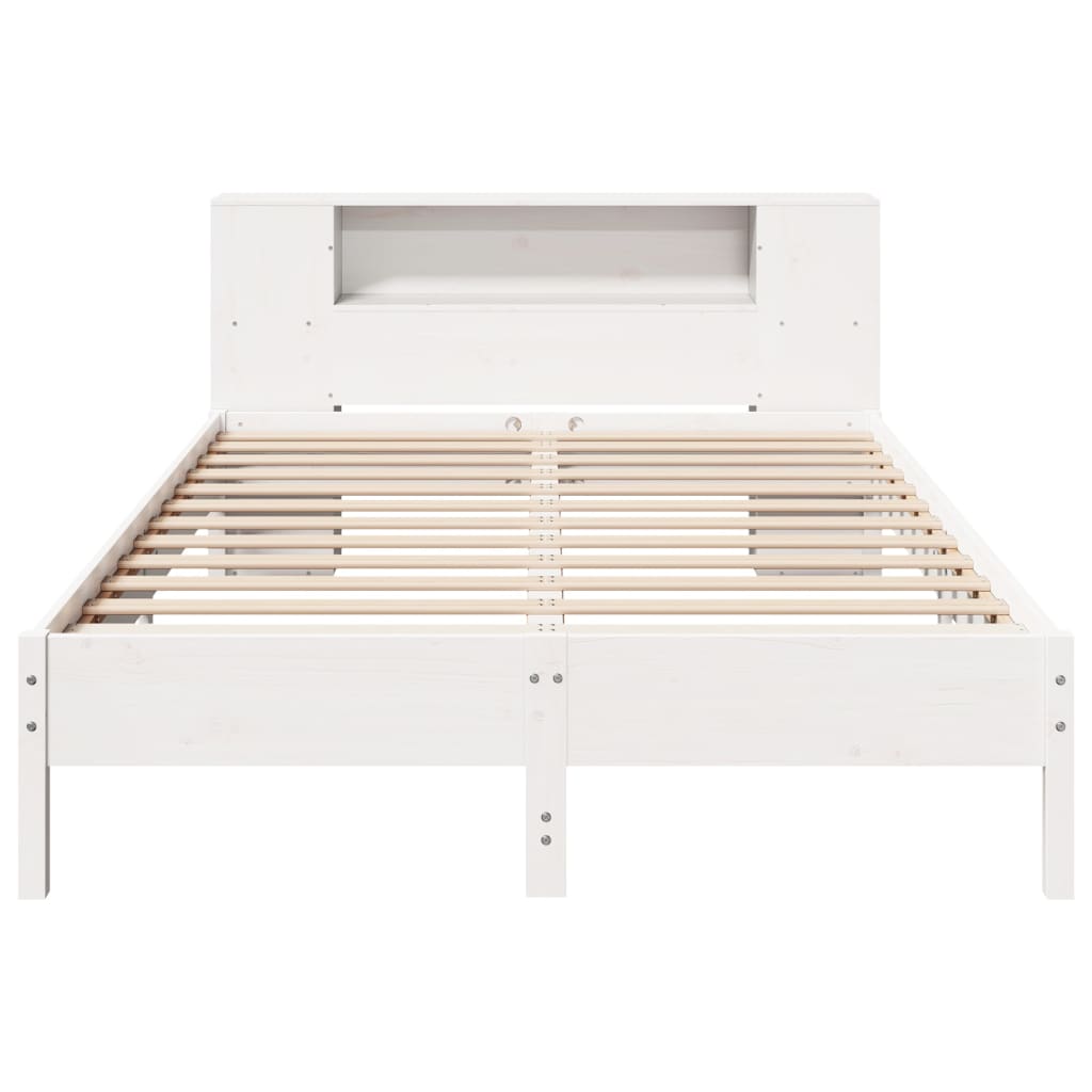 vidaXL Pat cu bibliotecă fără saltea, alb, 150x200 cm, lemn masiv pin