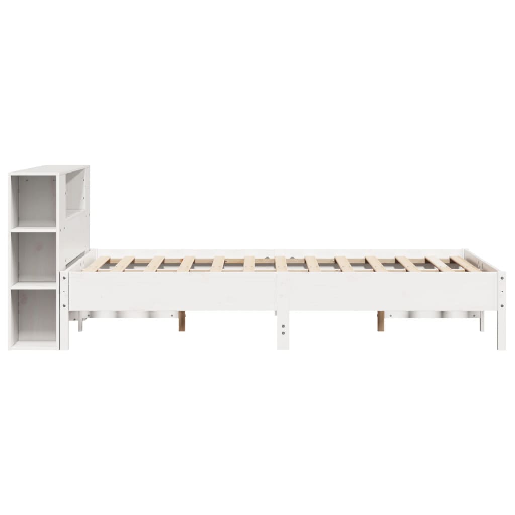 vidaXL Pat cu bibliotecă fără saltea, alb, 150x200 cm, lemn masiv pin