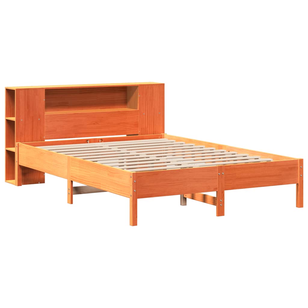 vidaXL Pat cu bibliotecă fără saltea maro 150x200 cm lemn masiv de pin