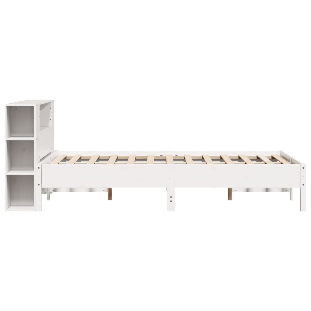vidaXL Pat cu bibliotecă fără saltea, alb, 140x200 cm, lemn masiv pin