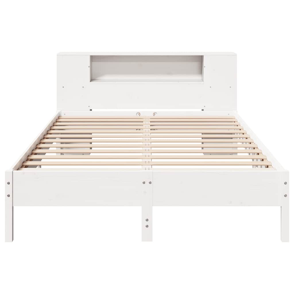 vidaXL Pat cu bibliotecă fără saltea, alb, 140x190 cm, lemn masiv pin