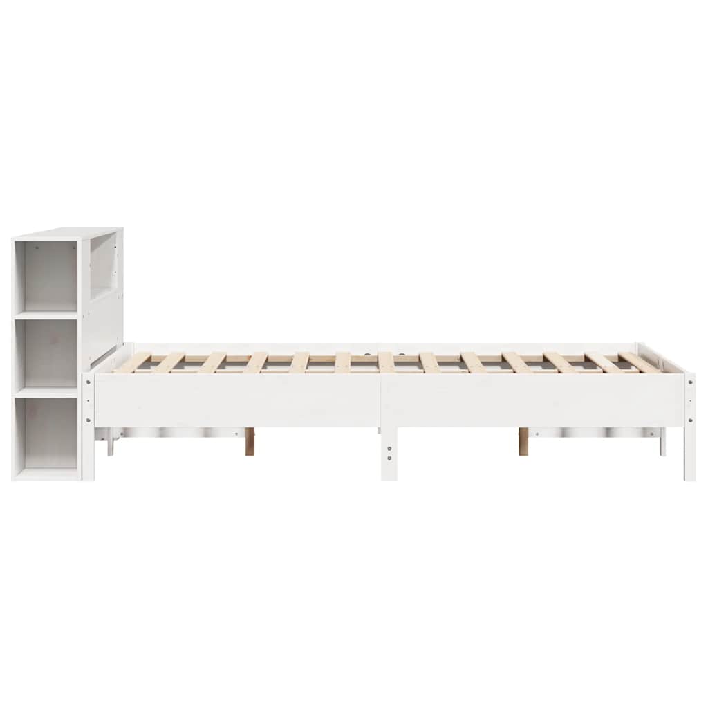 vidaXL Pat cu bibliotecă fără saltea, alb, 140x190 cm, lemn masiv pin