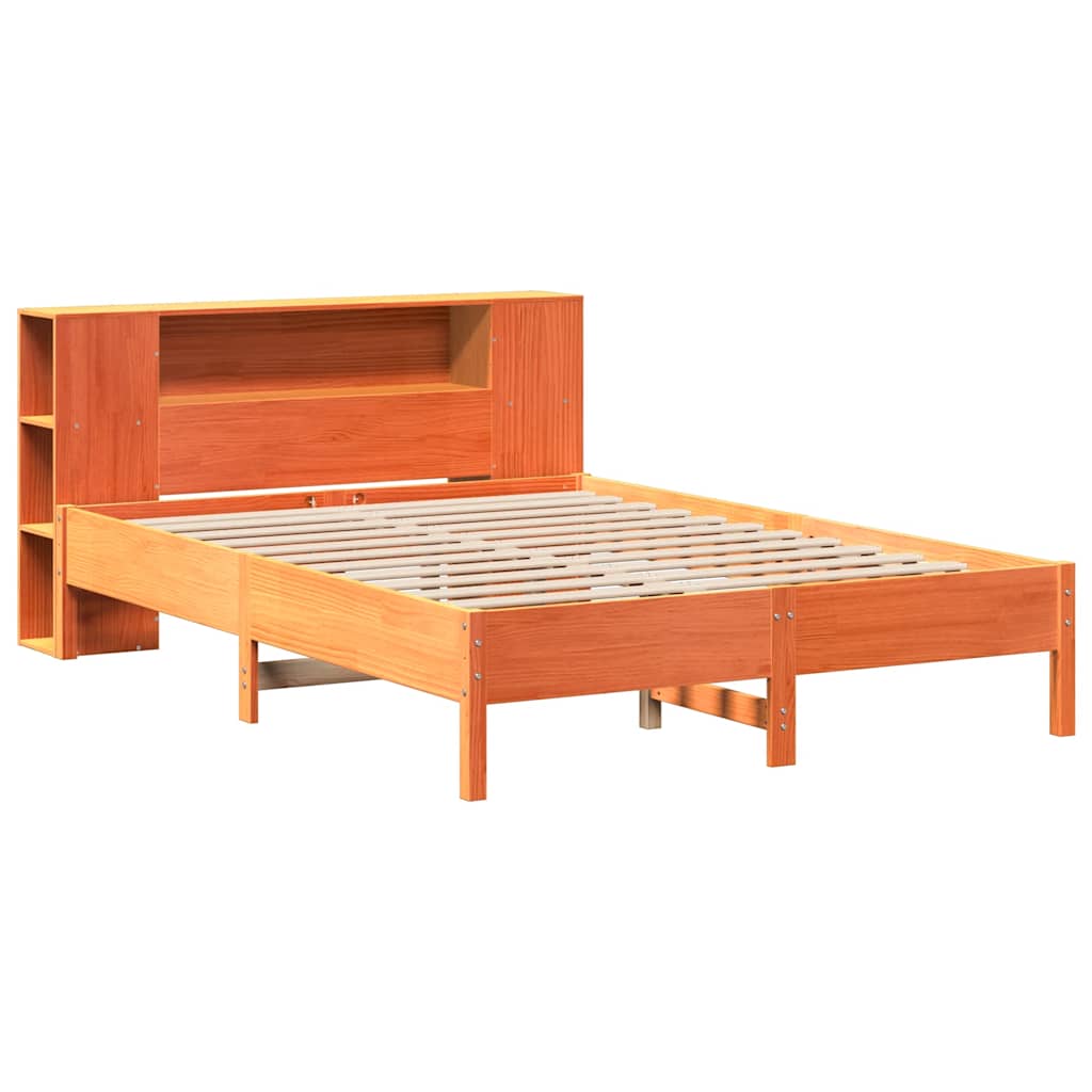 vidaXL Pat cu bibliotecă fără saltea maro 140x190 cm lemn masiv de pin
