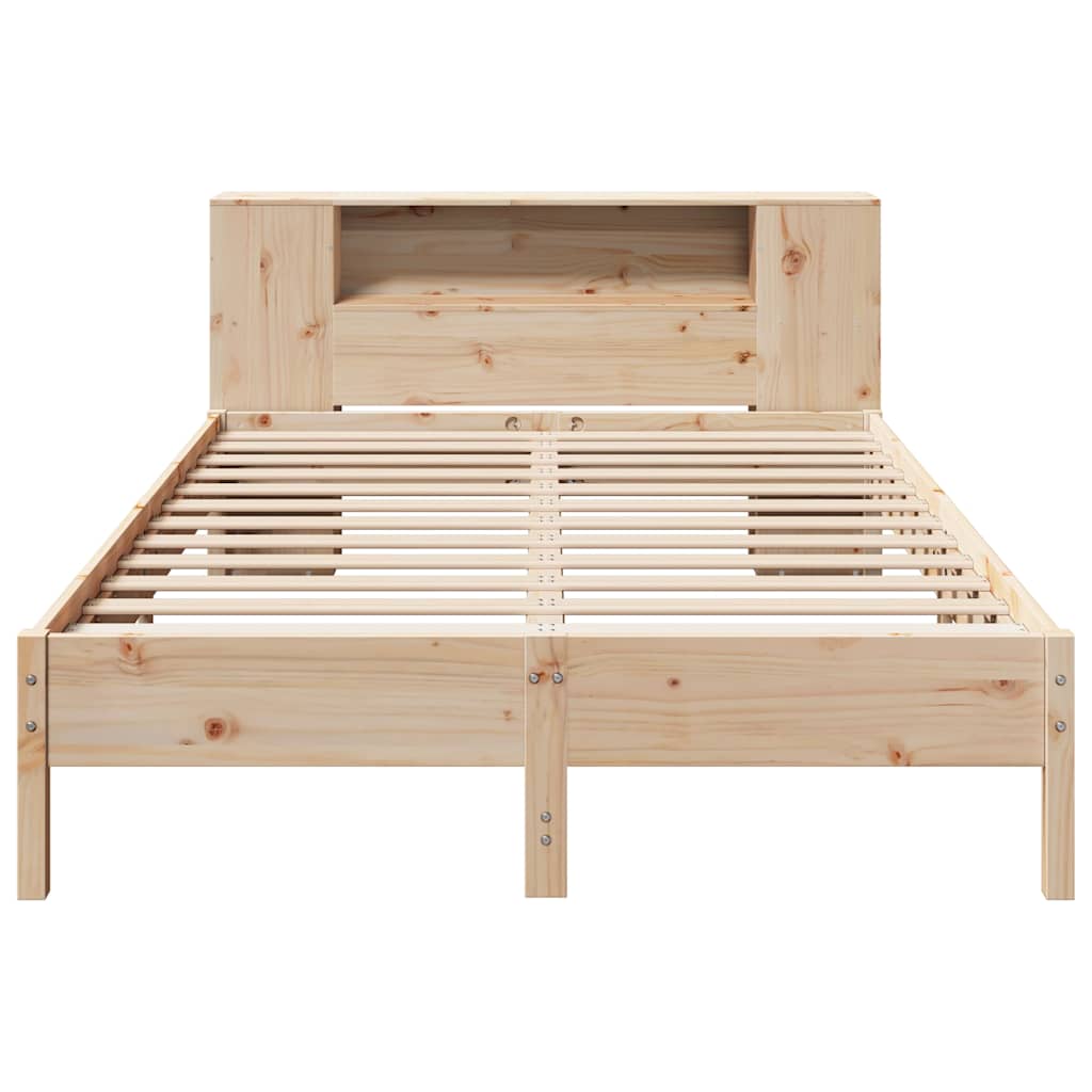 vidaXL Pat cu bibliotecă fără saltea, 135x190 cm, lemn masiv de pin