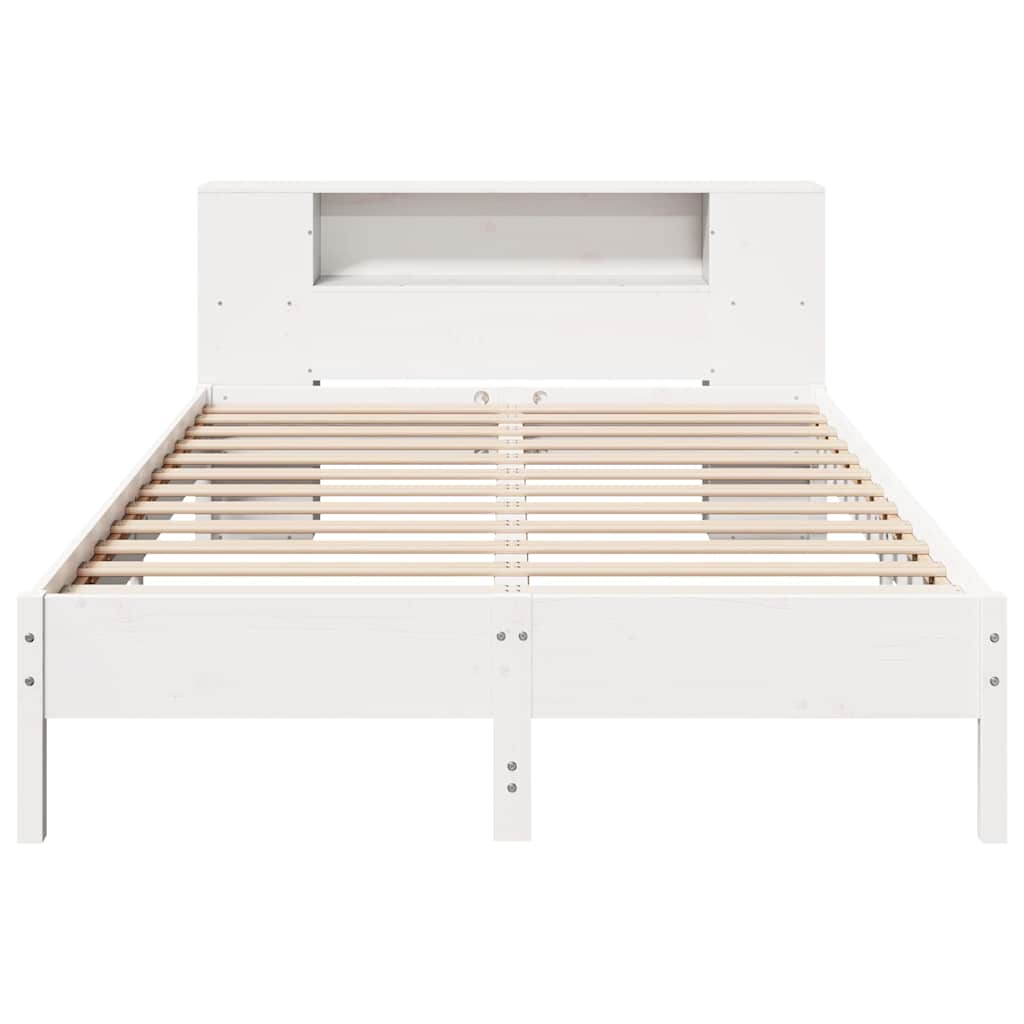 vidaXL Pat cu bibliotecă fără saltea, alb, 135x190 cm, lemn masiv pin