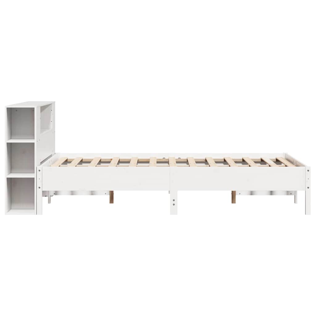 vidaXL Pat cu bibliotecă fără saltea, alb, 135x190 cm, lemn masiv pin