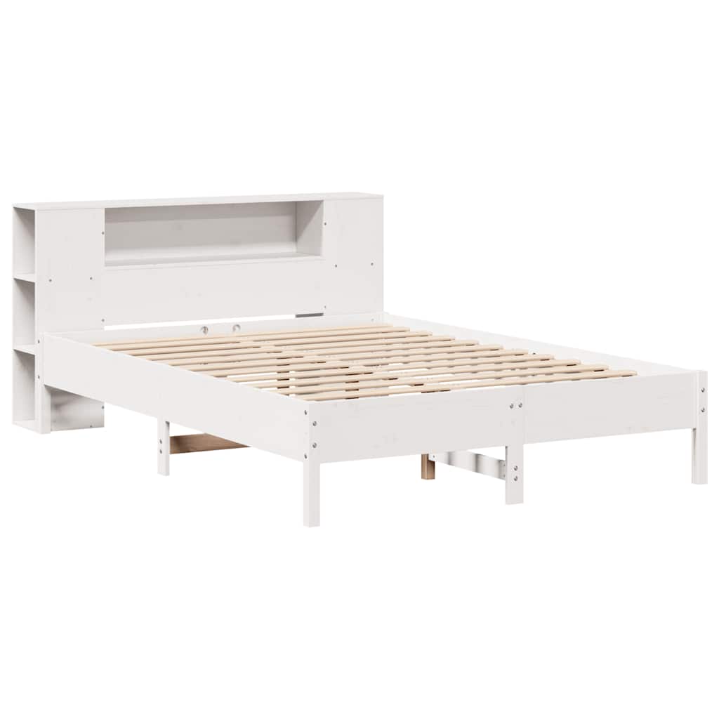 vidaXL Pat cu bibliotecă fără saltea, alb, 120x190 cm, lemn masiv pin