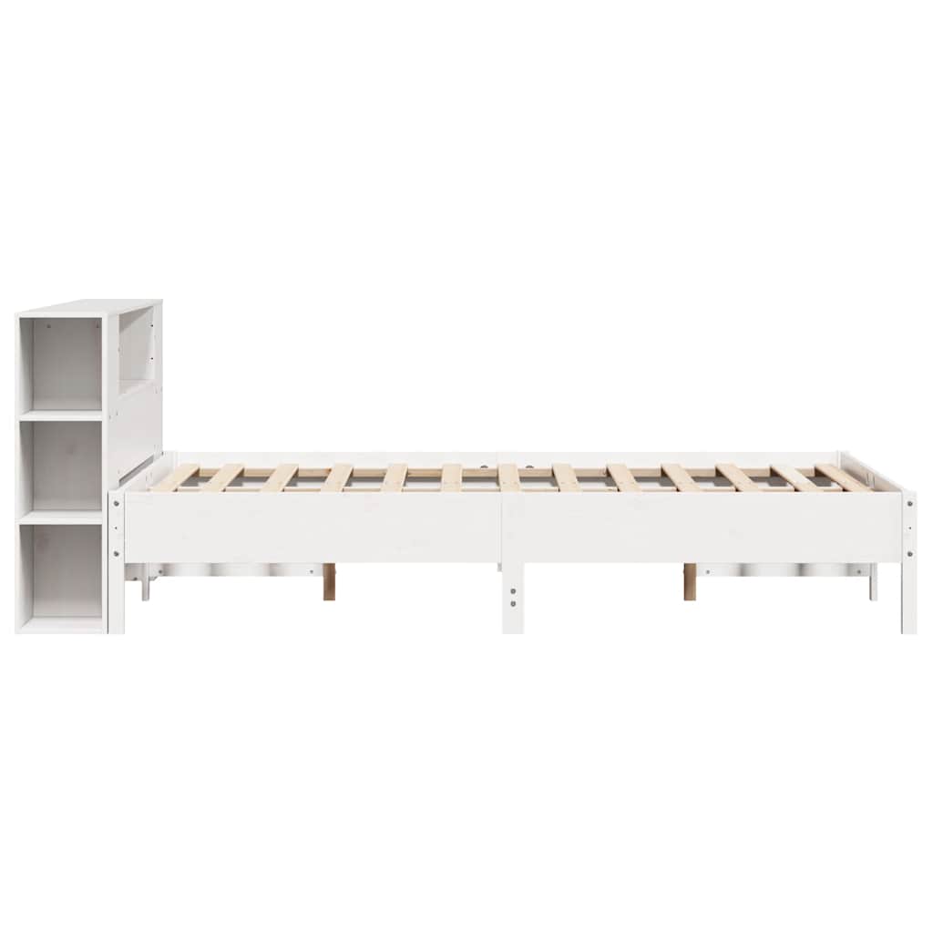 vidaXL Pat cu bibliotecă fără saltea, alb, 120x190 cm, lemn masiv pin