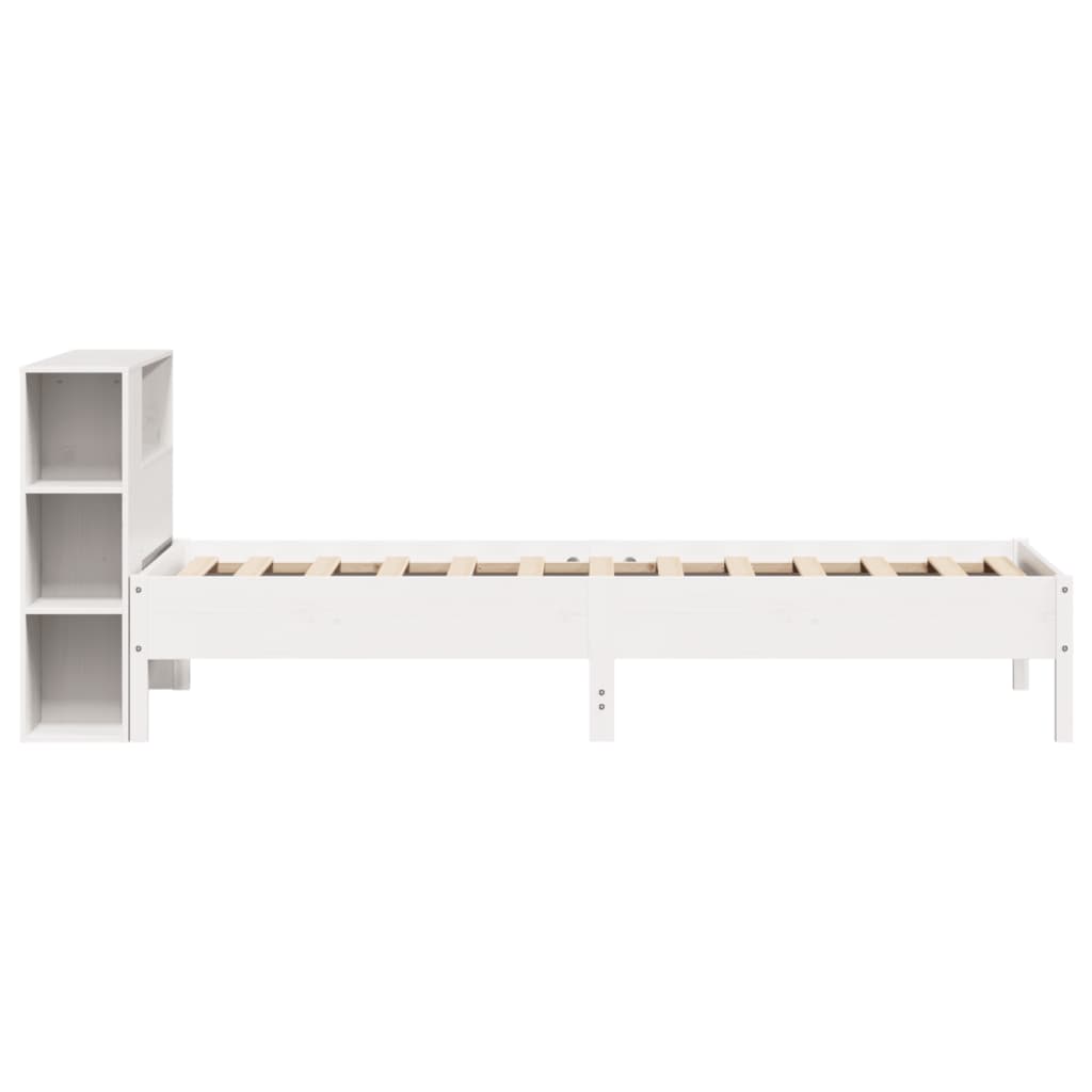 vidaXL Pat cu bibliotecă fără saltea, alb, 100x200 cm, lemn masiv pin vidaXL Pat cu bibliotecă fără saltea, alb, 100x200 cm, lemn masiv pin
