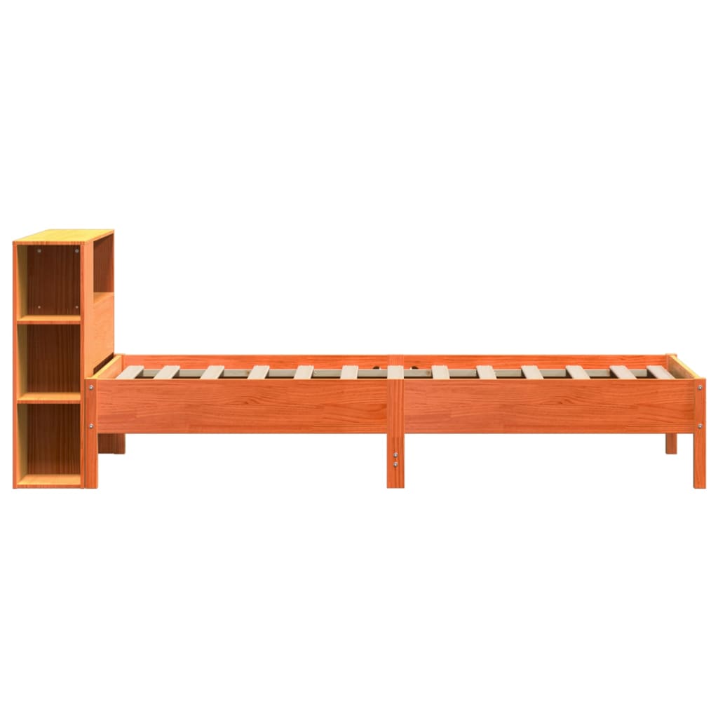 vidaXL Pat cu bibliotecă fără saltea, maro, 100x200 cm, lemn masiv pin vidaXL Pat cu bibliotecă fără saltea, maro, 100x200 cm, lemn masiv pin
