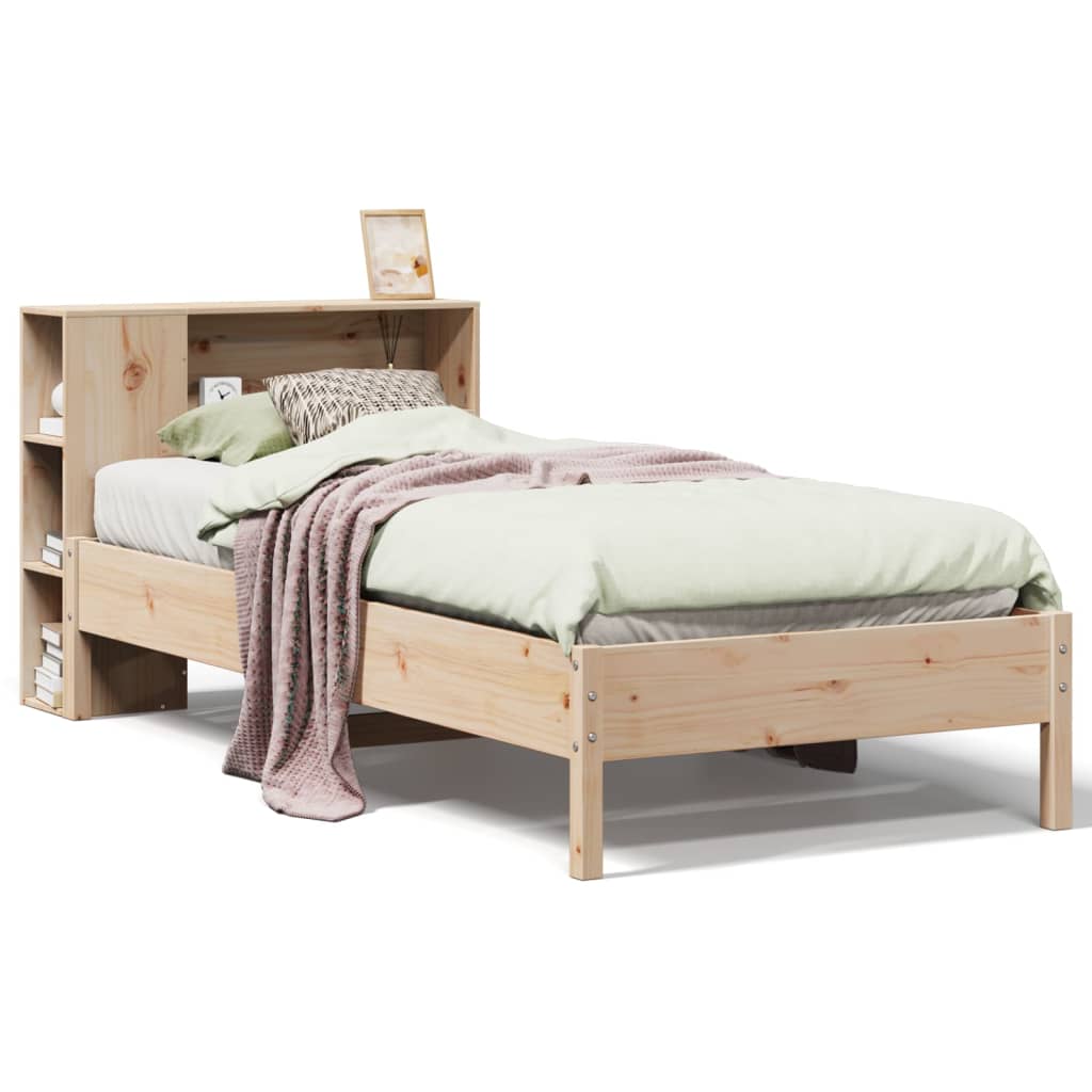 vidaXL Pat cu bibliotecă fără saltea, 90x190 cm, lemn masiv de pin vidaXL Pat cu bibliotecă fără saltea, 90x190 cm, lemn masiv de pin