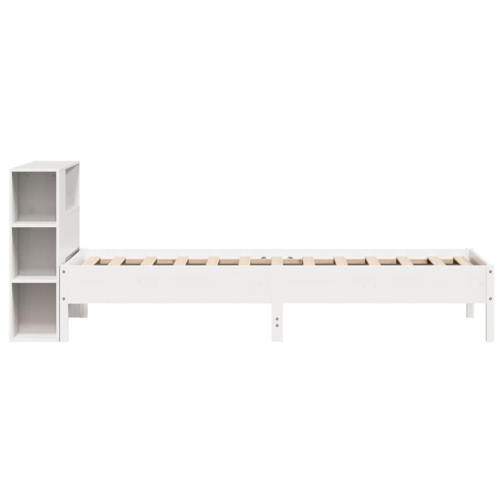 vidaXL Pat cu bibliotecă fără saltea, alb, 75x190 cm, lemn masiv pin vidaXL Pat cu bibliotecă fără saltea, alb, 75x190 cm, lemn masiv pin