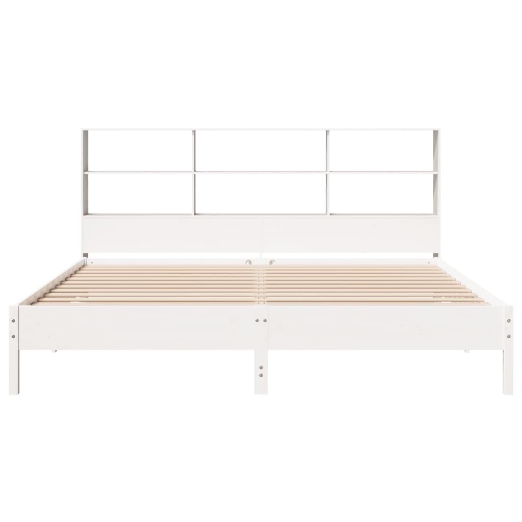 vidaXL Pat cu bibliotecă fără saltea, alb, 200x200 cm, lemn masiv pin