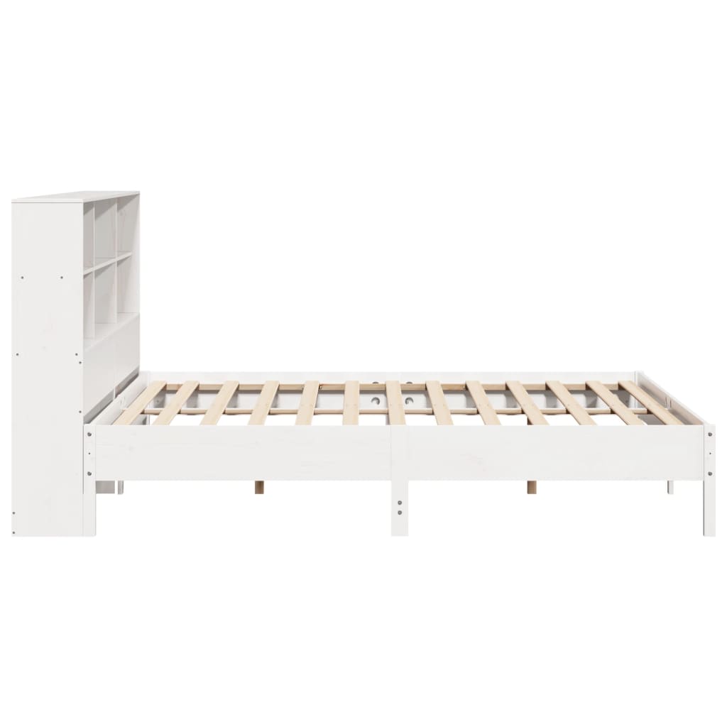 vidaXL Pat cu bibliotecă fără saltea, alb, 200x200 cm, lemn masiv pin
