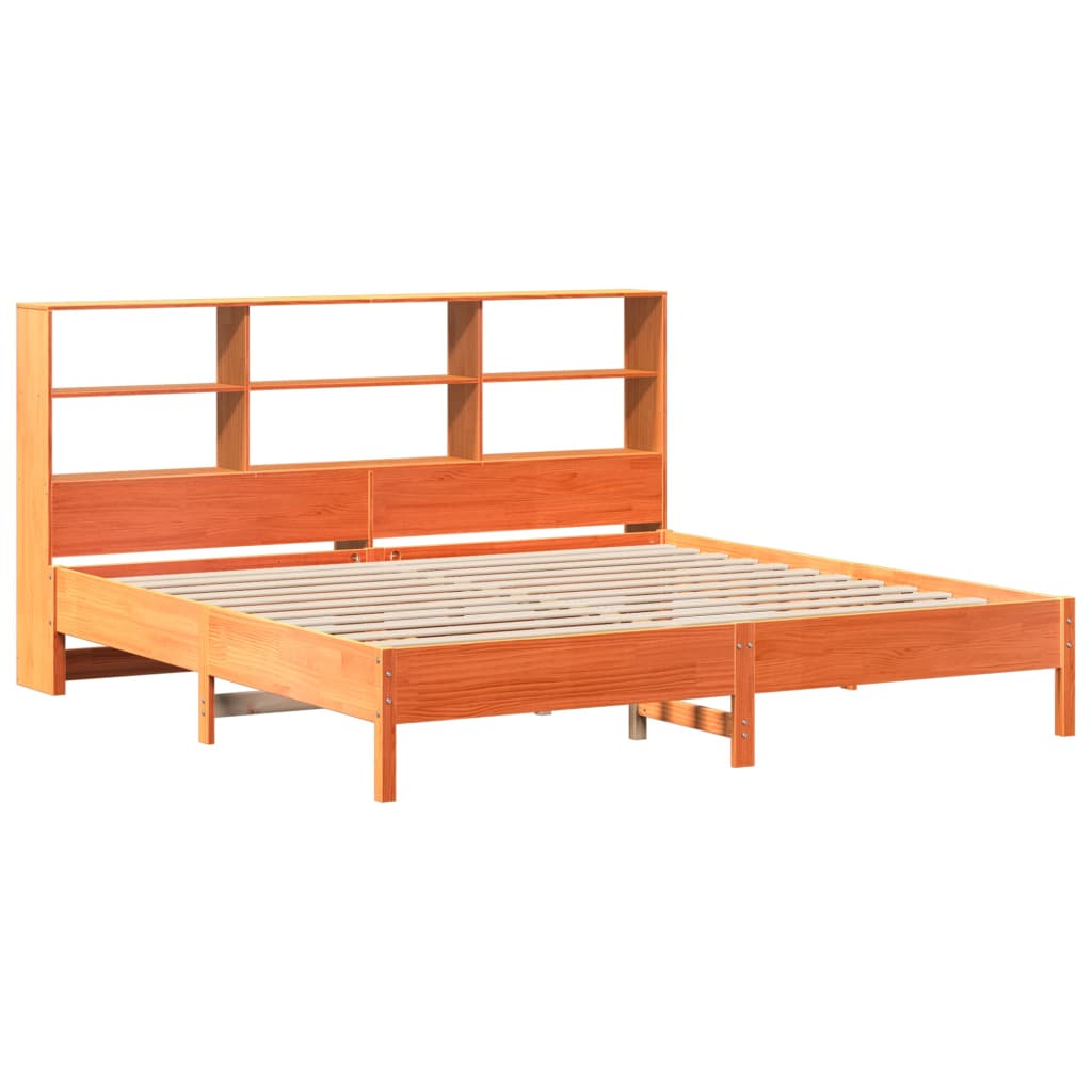 vidaXL Pat cu bibliotecă fără saltea maro 180x200 cm lemn masiv de pin