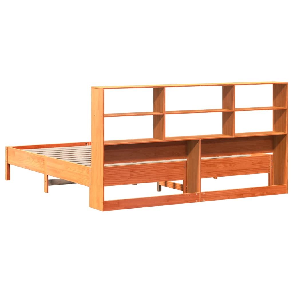 vidaXL Pat cu bibliotecă fără saltea maro 180x200 cm lemn masiv de pin