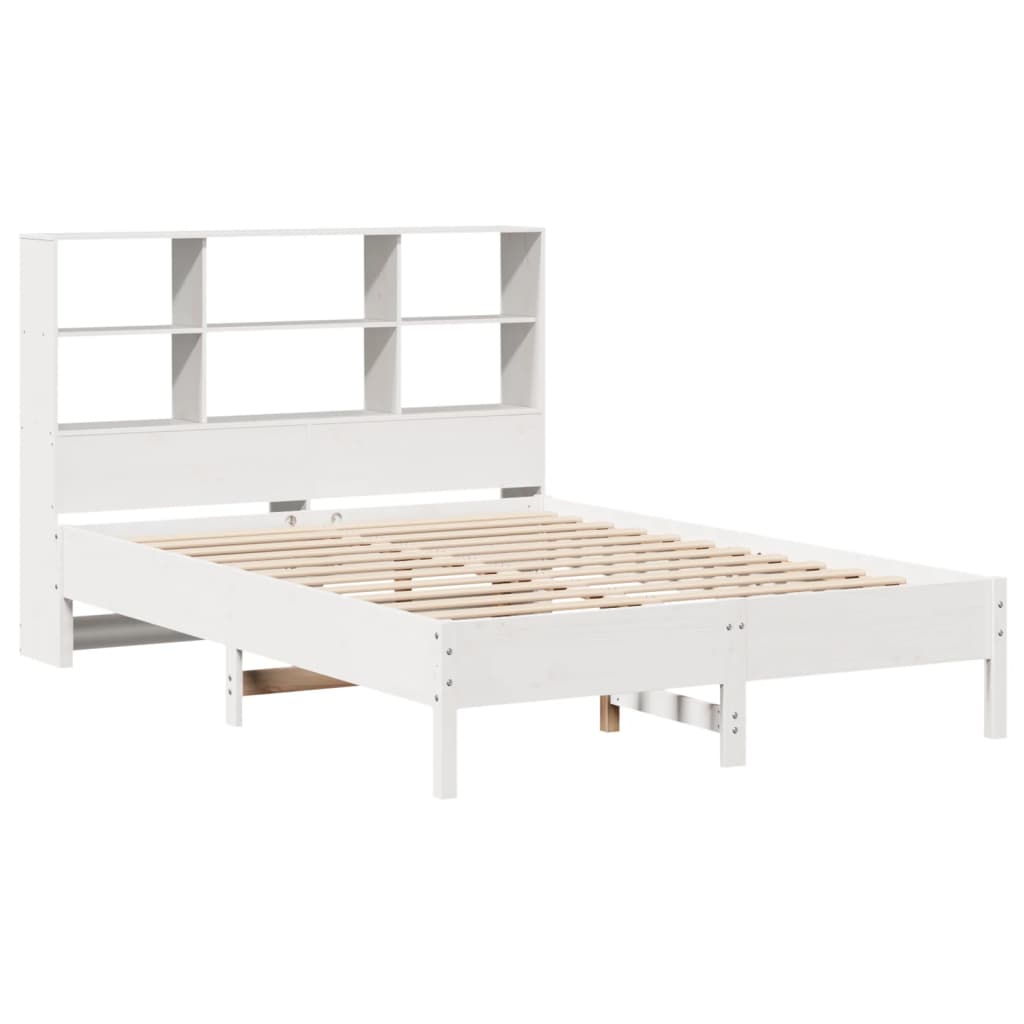 vidaXL Pat cu bibliotecă fără saltea, alb, 160x200 cm, lemn masiv pin