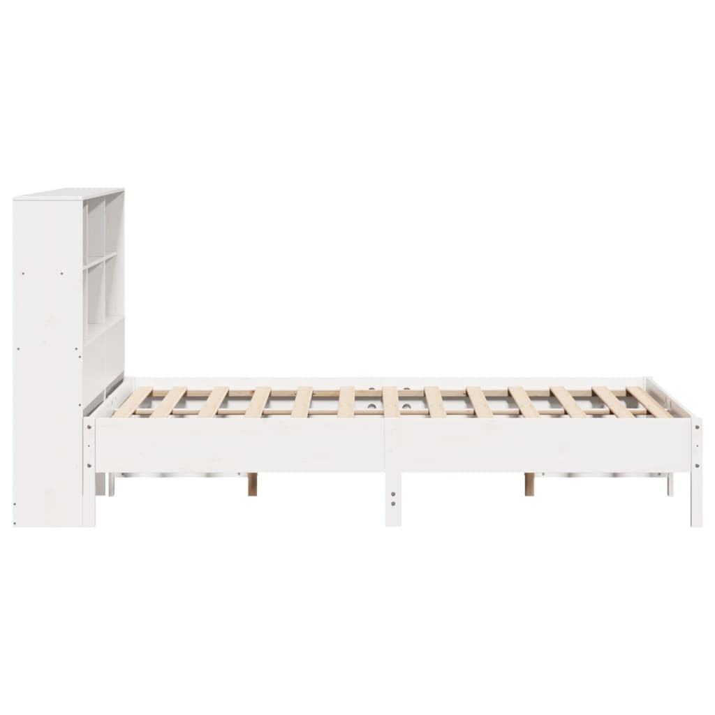 vidaXL Pat cu bibliotecă fără saltea, alb, 160x200 cm, lemn masiv pin