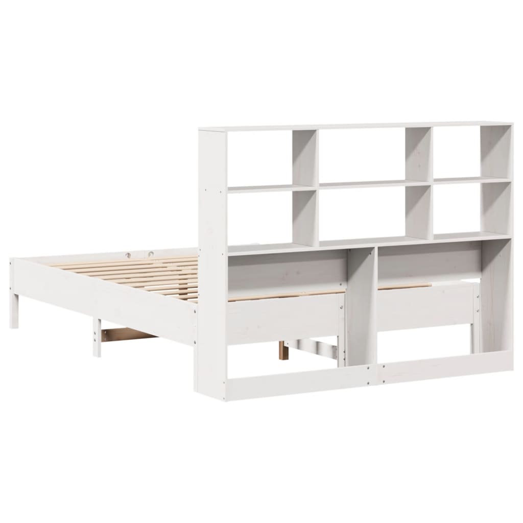 vidaXL Pat cu bibliotecă fără saltea, alb, 160x200 cm, lemn masiv pin