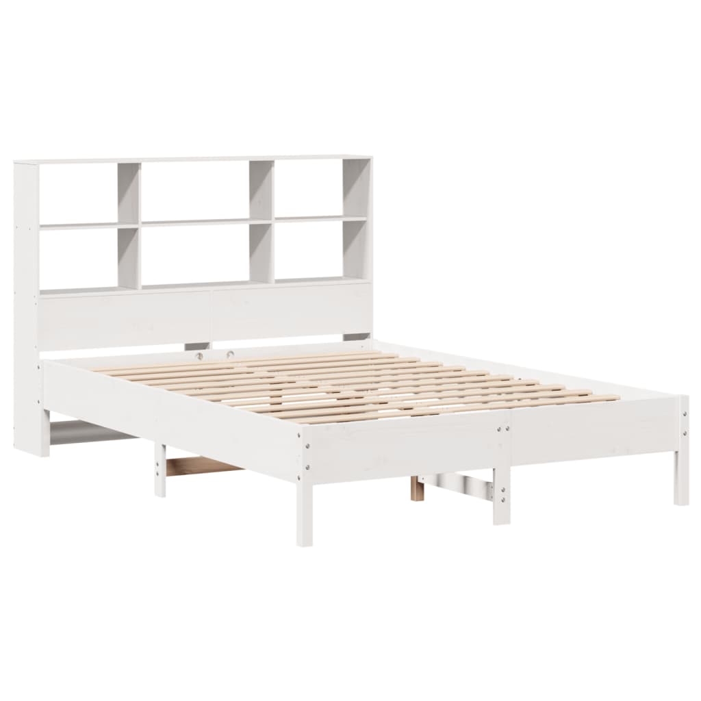 vidaXL Pat cu bibliotecă fără saltea, alb, 140x200 cm, lemn masiv pin vidaXL Pat cu bibliotecă fără saltea, alb, 140x200 cm, lemn masiv pin